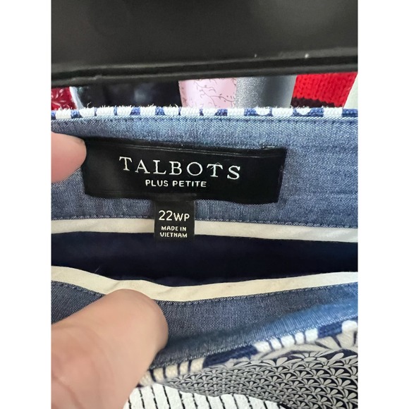 Talbots Plus Petite 22WP COTTON A-LINE SKIRT - FAN PRINT Navy White Mini Summer - Picture 4 of 6